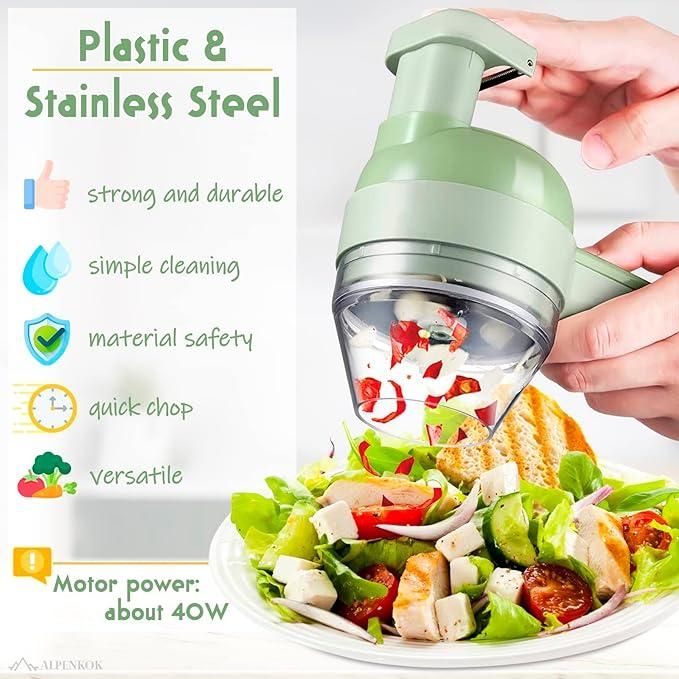 4 in 1 Portable Electric Vegetable Cutter Set | USB Rechargeable Chopper, Slicer & Peeler