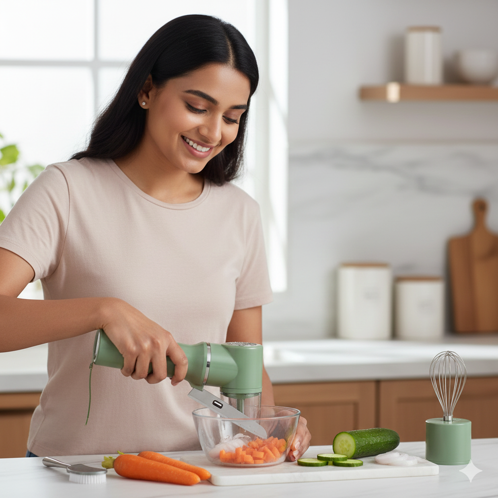 4 in 1 Portable Electric Vegetable Cutter Set | USB Rechargeable Chopper, Slicer & Peeler